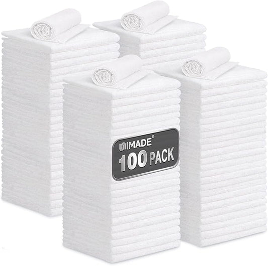 Shop Towels, 100 Pack Commercial Grade Work Rags Microfiber Towels for Cars Cleaning Rags Bulk Detailing Cloth for Automotive Bar Mechanic Restaurant Garage Housekeeping, 11.5"x 11.5", White