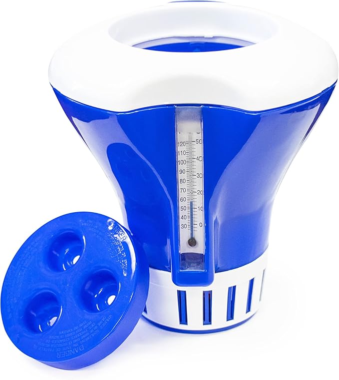 HYDROTOOLS BY SWIMLINE 87400 Large Capacity Pool & Spa Chemical Dispenser Thermometer Combo | Compatible Bromine & Chlorine Supports 1-3’’ Tablets | Adjustable Customizable Flow Rate | Cost Effective