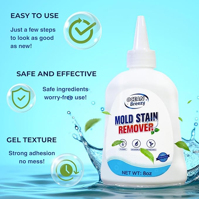 Mold and Stain Remover Gel 8 Fl Oz, Household Grout Surface Cleaner, Cleaning Gel for Washing Machine, Refrigerator Strips, Tiles, Bathroom Kitchen Sinks, Damp Areas