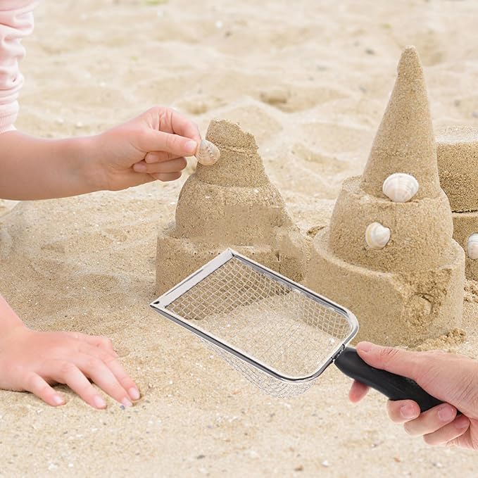 Beach Shell Shovel with Fine Mesh Sifter 10.43 Inch Lightweight Portable Sand Scoop for Reptile Substrate Cleaning and Outdoor Beach Use