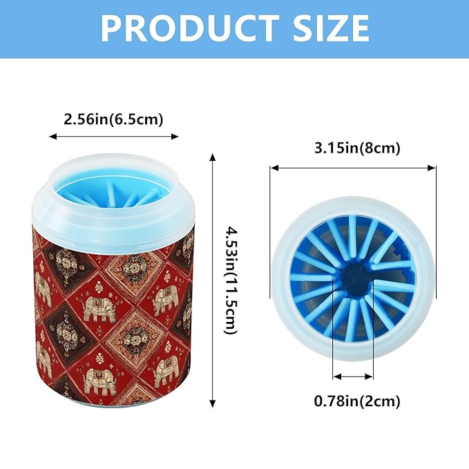 Dog Paw Cleaner Cups for Dogs Pets Foot Washer Paw Scrubber for Medium Small Cats Dogs Cute Cleaning Cup Elephants Red Retro