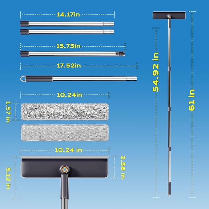 Window Squeegee for Home, Window Cleaner Tool with Extension Pole, Squeegee for Window Cleaning with 3 Microfiber Cloths and Screen Brush, Window Cleaning Kit for Car Windshield, Shower Glass Doors