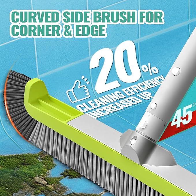 18" Pool Brush Head for Cleaning Swimming Pool Walls, Curved Ends High-Efficiency Scrub Brush for Tile, Flooring and Vinyl Pools, Fiberglass, Fits Φ1.25” Poles (Green & Dark Gray & Gray)