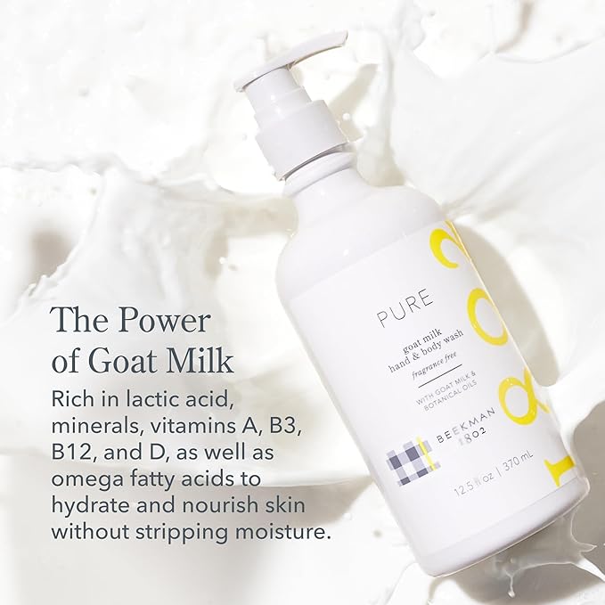 Beekman 1802 Goat Milk Hand Wash – Pure – Fragrance Free – 12.5 fl oz – Moisturizing & Gentle – Good for Sensitive Skin – Cruelty Free – Ready for Use, Pump Inserted
