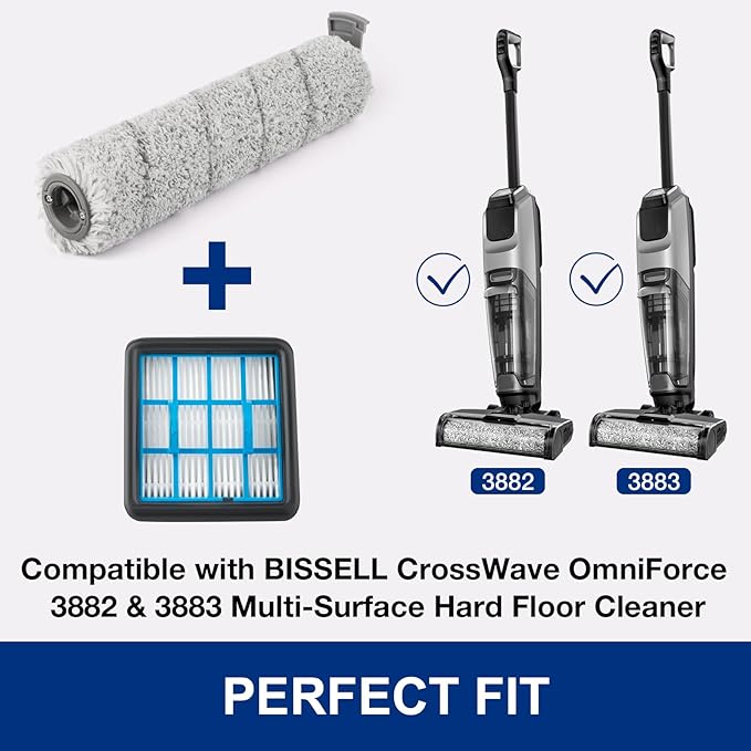 3882 Crosswave Omniforce Replacement Parts for BISSELL 3882/3883 / 3967F / 3970F CrossWave OmniForce/OmniFind Vacuum Cleaner, 2 Brush Roller, 2 HEPA Filters