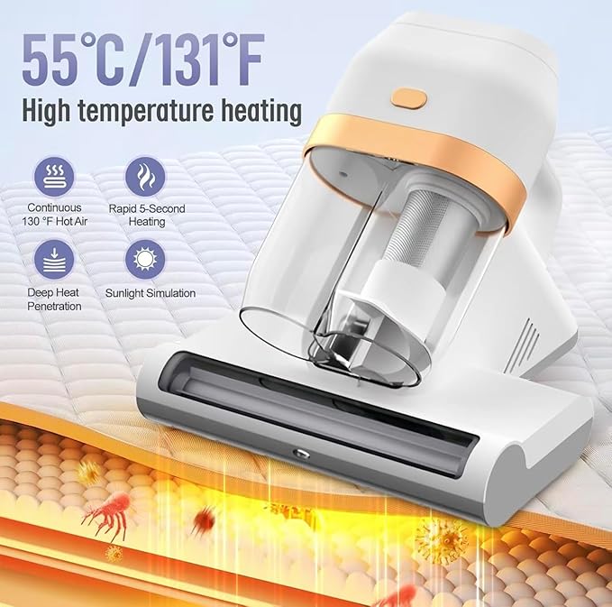 Bed Vacuum Cleaner, Mattress Vacuum Cleaner with UV & Ultrasonic, 15KPa Suction Handheld Bed Vacuum with High-Heating Technology, Deep Cleans Beds, Pillows, Sofas, Pet Hair, 500W (White)