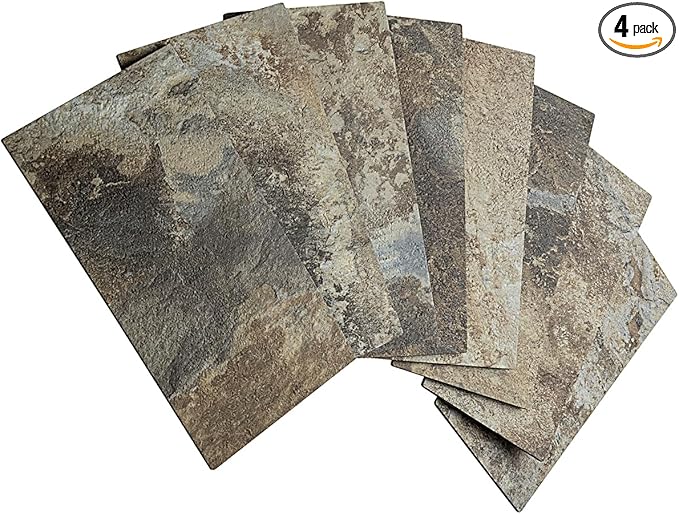 AULIGET 4-Piece Beige & Brown Slate Peel and Stick Backsplash Wall Tiles, 3" x 6" PVC Faux Stone Stick on Tile for Backsplash Kitchen, Bathroom, Laundry Room, Camper, Fireplace