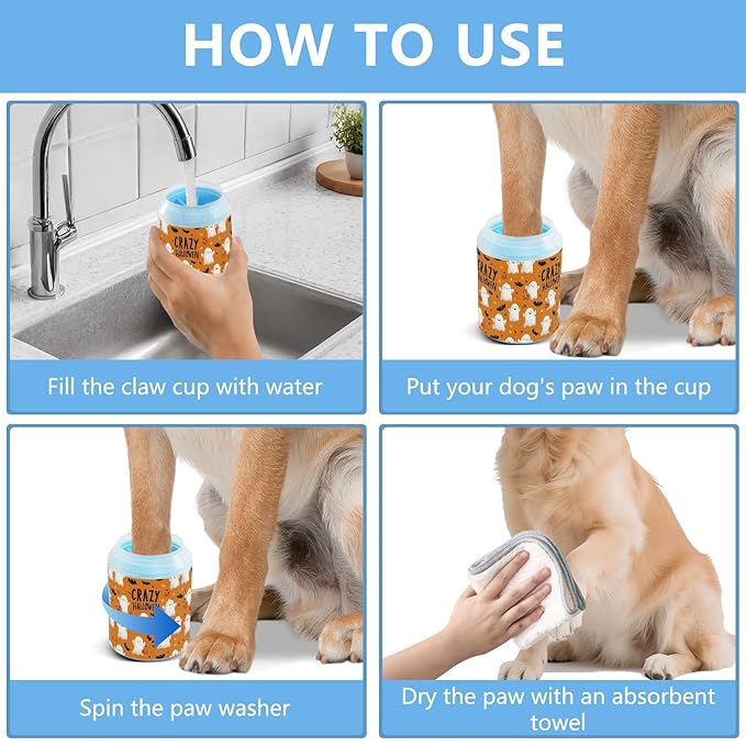 Dog Paw Cleaner Cups for Dogs Pets Foot Washer Paw Scrubber for Medium Small Cats Dogs Cute Cleaning Cup Orange Halloween Ghost Bats