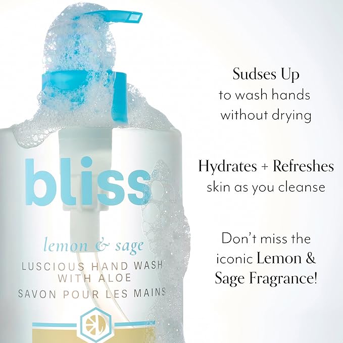 Bliss Lemon & Sage Luscious Hand Wash with Aloe – Hydrating, Refreshing Hand Soap with Coconut Oil & Vitamin B5 – Gently Cleanses Without Drying – 12.14 fl oz (Pack of 2)