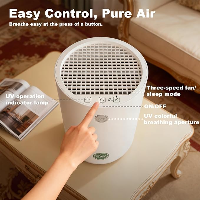 Air Purifiers for Bedroom,H13 True HEPA Air Purifier with 5-Layer Filtration for Pollen/Smoke/Dust/Pet Dander/Odor/Hair,Portable Small Air Purifiers for Home/Office/Living Room(KJ80A White)
