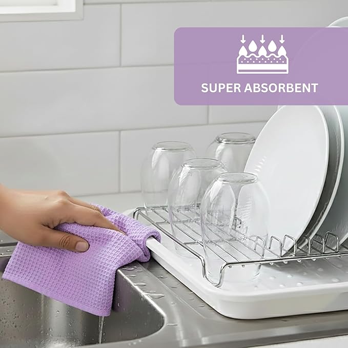 PurpleEssences Waffle Weave Kitchen Towel, 100% Cotton, 15x25 Inches, with Hanging Loop Ultra Soft Absorbent Quick Drying Dish Cloth, Tea and Hand Towels, 4 Pack - Christmas Holiday Winter - Lavender