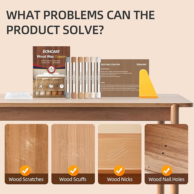 Wood Filler Sticks,6 Colors Wood Wax Crayons,Easy Repair Scratches, Scuffs, Cracks and Nail Holes on Wood Furniture, Floors, Cabinets, Tables, and Doors