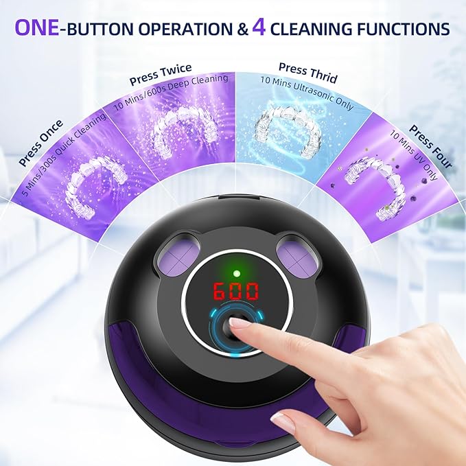 Retainer Cleaner, 45kHz Ultrasonic Retainer Cleaner Machine with 200ML Capacity & 4 Modes for Dentures, Aligners, Mouthguards, Retainers, Jewelry and Dental Cleaning Pod