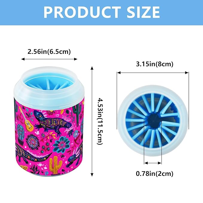 Dog Paw Cleaner Cups for Dogs Pet Foot Washer Paw Scrubber for Small Medium Large Dogs Cats Cleaning Cup Pink Lizards Cacti Pyramids Guitar Flowers