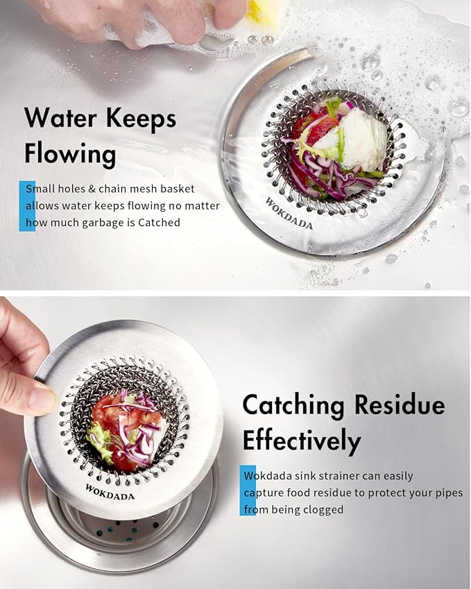Revolutionary Kitchen Sink Drain Strainer, Patented Reversible Kitchen Sink Strainer, 304 Stainless Steel Sink Strainer Basket, Anti-Clogging & Handmade, Fit US Standard 3-1/2'' Sink Hole
