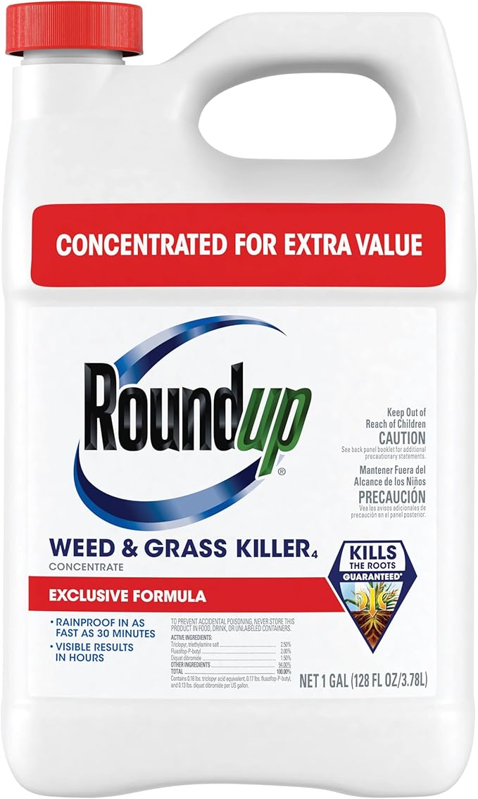 Roundup Weed & Grass Killer₄ Concentrate, Use in and Around Flower Beds, Walkways and Other Areas of Your Yard, 1 gal.