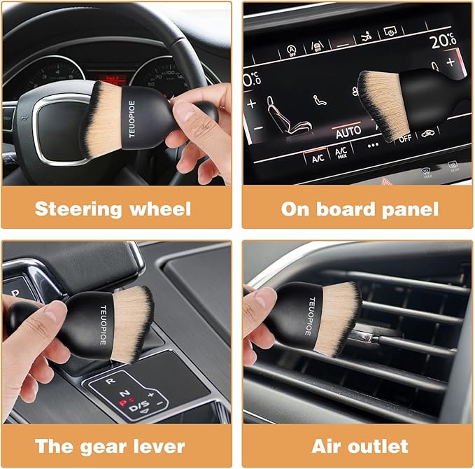 Car Interior Cleaning Brush, Car Duster Interior,Car Detailing Brush Dusting Brush,Car Interior Cleaning Tool, Auto Soft Hair Car Brush,Auto Interior Dust Brush for Air Vents(Brown Black)