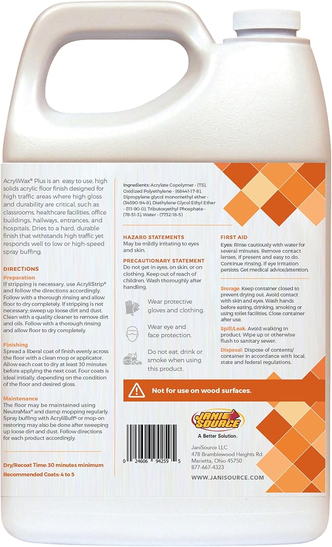 Acryliwax Plus High Gloss Commercial Floor Finish & Wax - Case of 4 Gallons…