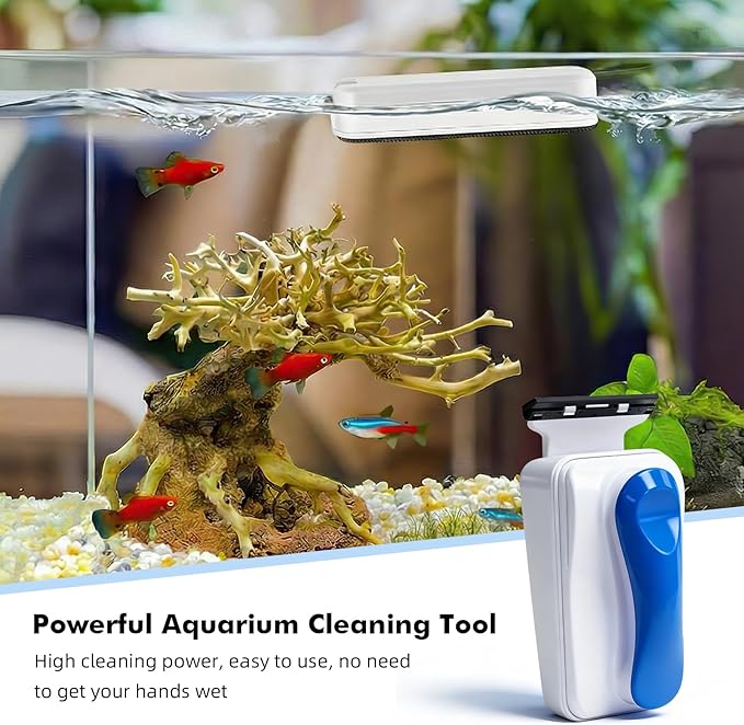 Rise Torrent Aquarium Magnetic Glass Cleaner, Fish Tank Algae Scraper Brush Cleaning Tool for 1/8"-1/4" Thickness Glass, Floating Scrubber Brush Cleaner for Acrylic, 1 Detachable Scraper, Small