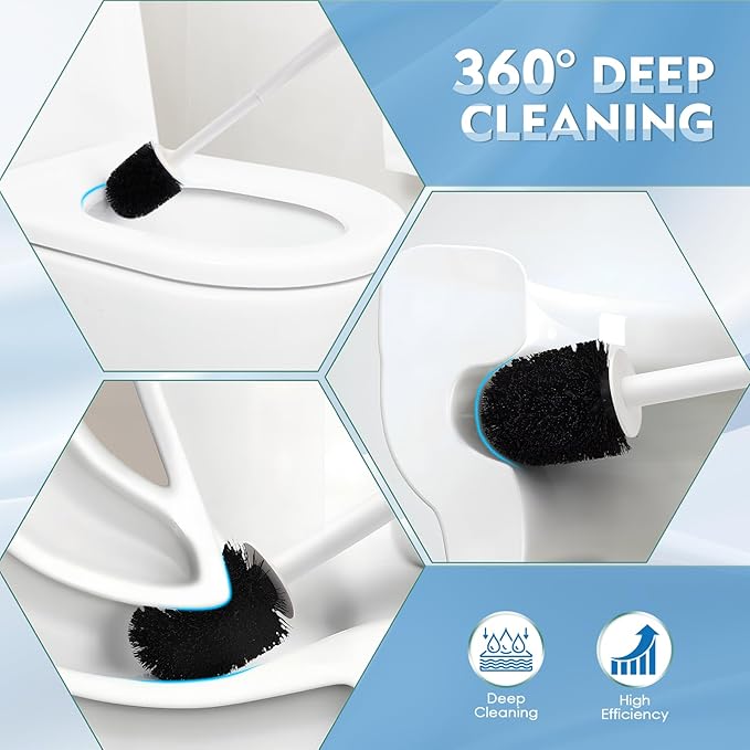 2 Pack Toilet Brush for Bathroom, Toilet Brush and Holder Set, Toilet Bowl Brush with Long Handle for Drip-Proof Deep Cleaning with Hidden Scrubber Brush White