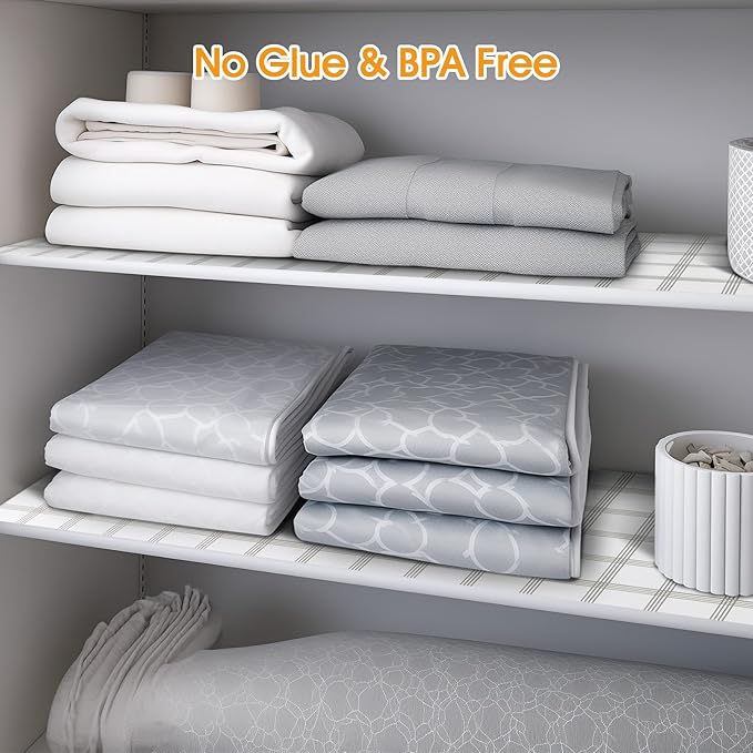 Shelf and Drawer Liner for Kitchen Cabinets Non-Adhesive, Strong Grip Non-Slip Thickened Cabinet Liners for Shelves, Waterproof Mats for Dresser Cupboard, White Square, 17 in x 20 Feet
