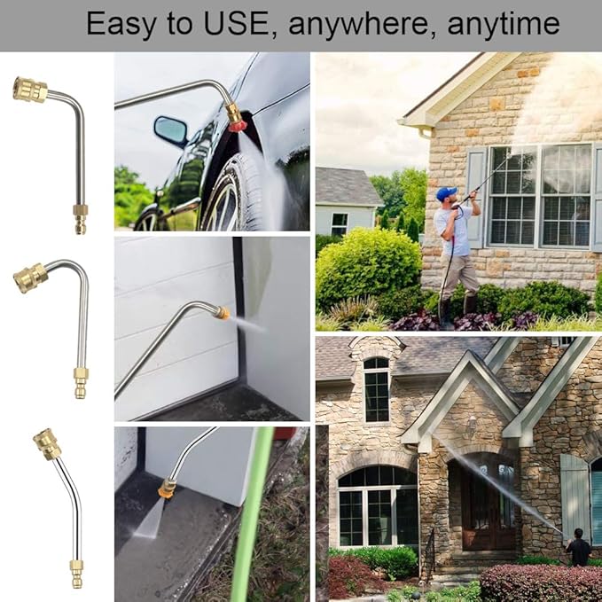 Selkie Pressure Washer Extension Wand Upgrade Power Washer Lance with Spray Nozzle Tips,30°,90°,120° Curved Rod, 1/4’’Quick Connect, Replacement for Anti-Leaked Ring 4000 PSI…