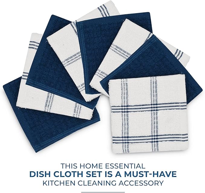 DAN RIVER Premium Dish Cloth 100% Cotton 12 X 12 Inches |Pack of 8|-Ultra Soft Tea Towels-Highly Absorbent Kitchen Rags-Terry Dishcloth for Kitchen and Household Cleaning |Blue Opal|