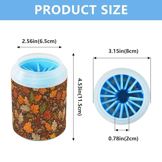 Dog Paw Cleaner Cups for Dogs Pets Foot Washer Paw Scrubber for Medium Small Cats Dogs Cute Cleaning Cup Brown Maple Leaves Acorns Berries Branches