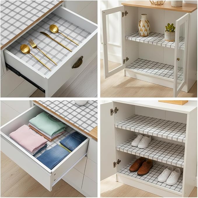 Coavas Extra Grip Thickened Shelf and Drawer Liner - Non-Adhesive Non-Slip Waterproof Mats for Kitchen Cabinets, Drawers, Shelves, Dresser & Cupboard, Easy Cut DIY (Stripe, 12IN x 10FT)