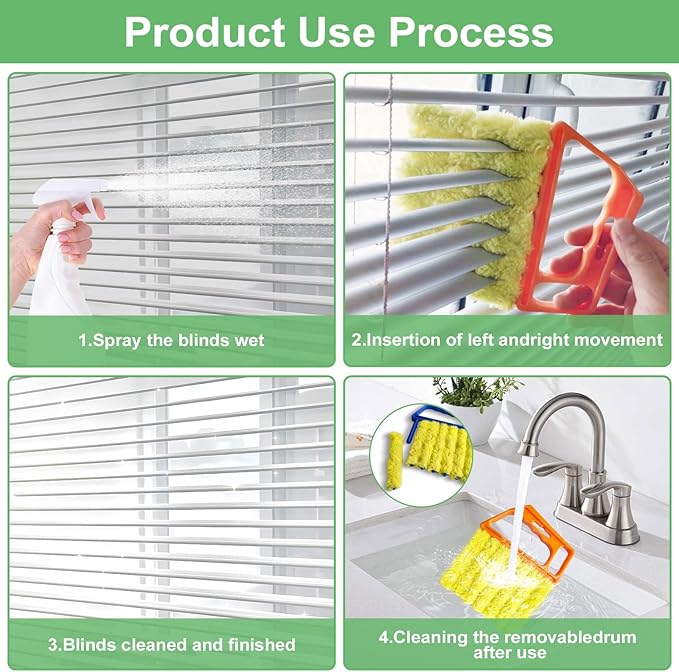 4 Pack Window Blind Cleaner Duster Tool, 7 Finger Venetian Scrub Brush with Washable Microfiber Sleeves, Color Coded Cleaning Kit for Mini Vertical Blinds, Air Conditioner Vents and Fans