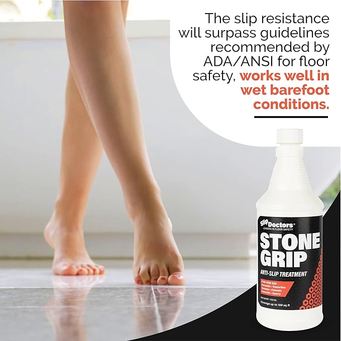 Stone Grip Industrial Non-Slip Floor Treatment for Tile and Stone to Prevent Slippery Floors. Indoor/Outdoor, Residential/Commercial, Works in Minutes for Increased Traction (4 Gallon)