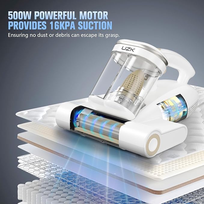 Mattress Vacuum Cleaner,Bed Vacuum Cleaner with UV-C Light,16Kpa,140°F Heat,Ultrasonic,Anion,Handheld Vacuums for Bed,Sofa,Couch,Crib(Corded, Snow White)
