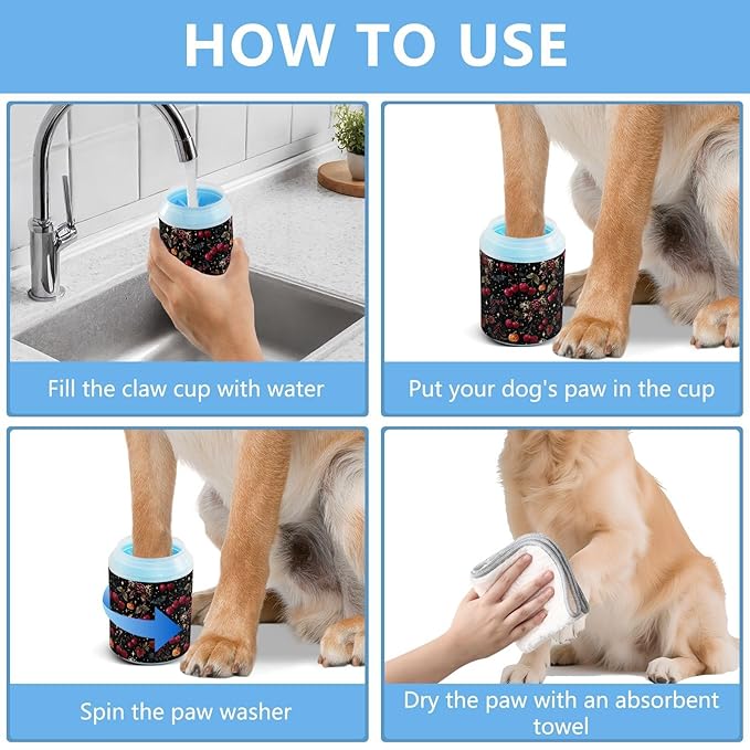 Dog Paw Cleaner Cups for Dogs Pets Foot Washer Paw Scrubber for Medium Small Cats Dogs Cute Cleaning Cup Balck Halloween Leopard Bows Cherry