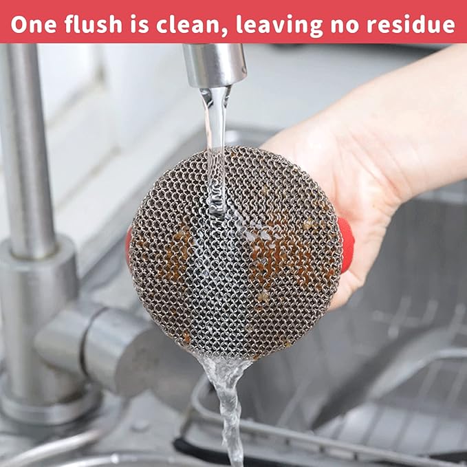 MEIXINZHI Cast Iron Cleaner, Chain Mail Scrubber & Pan Grill Scrapers - 2 in 1 Cast Iron Skillet Cleaner