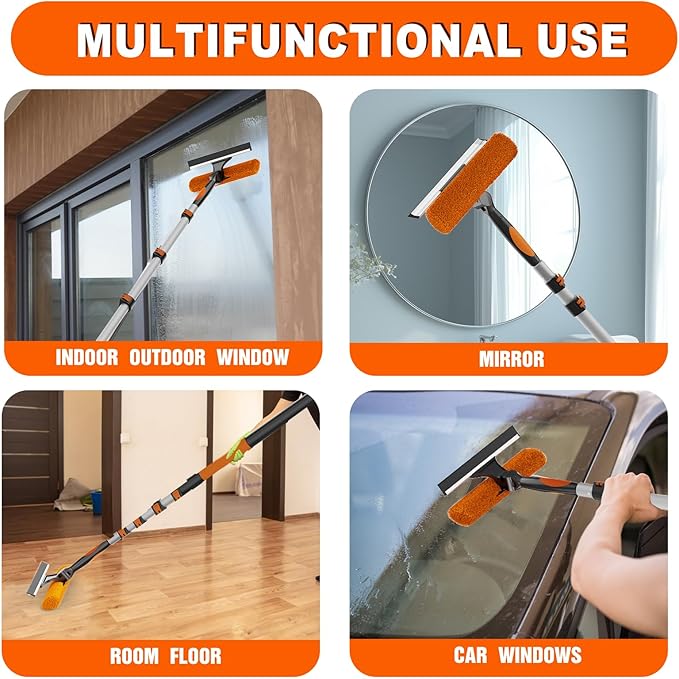 20FT Reach 2-in-1 Window Squeegee, Professional Window Washing Kit with 3-12FT Extension Pole for Home, Indoor Outdoor Squeegee with Rotatable Head for High Windows