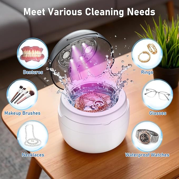 Ultrasonic Jewelry Cleaner | 45KHz Ultrasonic Cleaner Machine with 4 Modes & Digital Timer Display | Low-Noise 360° Cleaning for Makeup Brushes, Glasses, Necklaces, Rings | Stainless Steel Tank