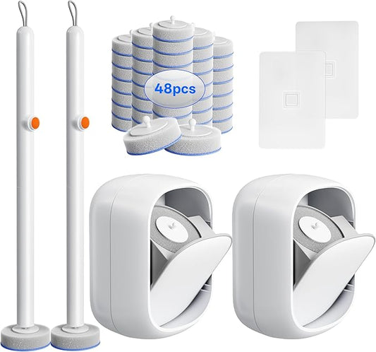 Disposable Toilet Cleaning System - Toilet Wand Kit with 48 High-Performance Refills, Wall Mounted Brush and Holder for Deep Cleaning Bathroom (2 Toilet Brush+48 Refills)