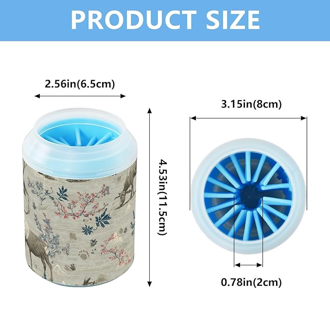 Dog Paw Cleaner Cups for Dogs Pet Foot Washer Paw Scrubber for Medium Small Large Dogs Cats Cleaning Cup Brown Reindeer Pine Trees Flowers