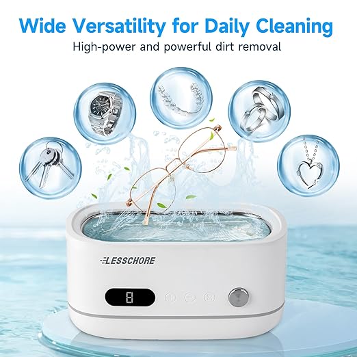 LessChore® Ultrasonic Jewelry Cleaner with Polishing Cloth & Degas, Portable Household Sonic Cleaner. Ideal for Daily Cleaning of Rings, Earrings, Necklaces, Glasses & More. Gift for Women, Mom, Wife