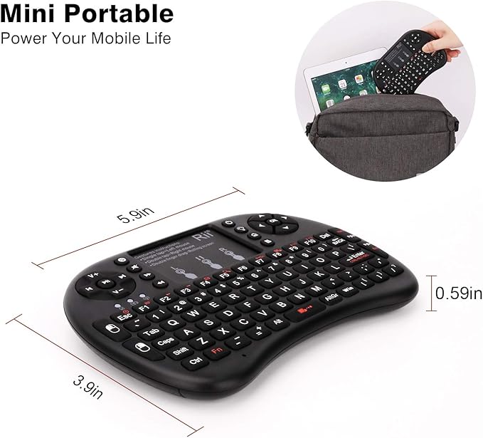 (Upgraded)Rii 2.4GHz Mini Wireless Keyboard with Touchpad,QWERTY,LED Backlit,Portable Keyboard for laptop/PC/Tablets/Windows/Mac/TV/Xbox/PS3/Raspberry Pi .(i8+ Black)