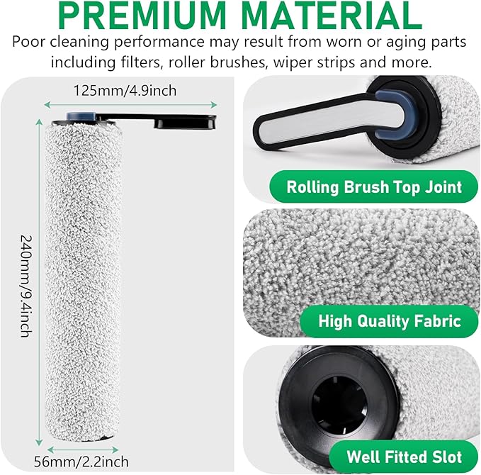 Vacuum Brushes and Filters Kit Compatible with Tineco Floor ONE S5, Floor One S5 Pro Wet Dry Cordless Vacuum Cleaners, 3 Roller Brushes, 3 Filters, 1 Cleaner Brush