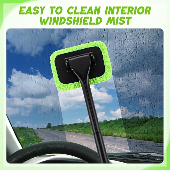 8 Pcs Car Windshield Cleaner Tool Kit with Removable Handle, Microfiber Towel Pads, Brush, Empty Spray Bottle for Auto Glass Wiper Suvs Rvs & Home Windows(Green)