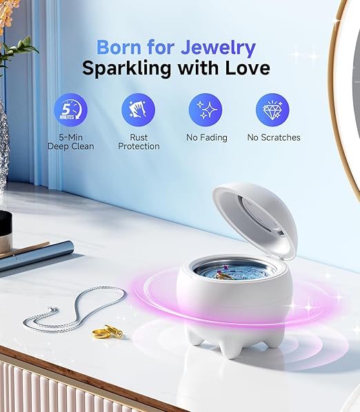 Ultrasonic Jewelry Cleaner Machine, 45KHz Retainer Cleaner Ultrasonic Professional for Dentures, Ring, Earrings Sterling Silver Deep Cleaning with 4 Modes, Timer, Low Noise, 304 Stainless Steel Tank