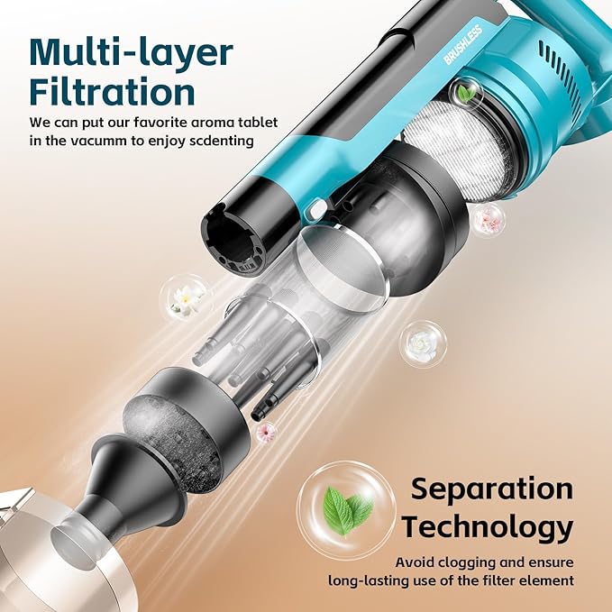 Cordless Vacuum Cleaner with 2 * 4000mAh Batteries, 700W 60Kpa Stick Vacuum, 6 in 1 Cordless Stick Vacuum Clearner, Brushless Motor with Led Display for Hard Floors Carpet Pet Hair (Blue)