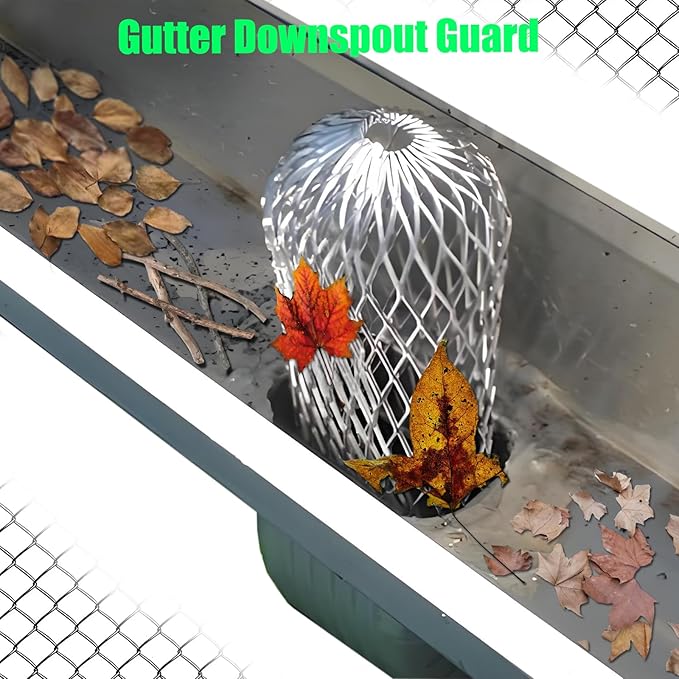 7 Pack Gutter Downspout Guard, Gutter Guard Mesh Aluminium 3.5 Inch Downspout Filter Strainer Adjustable Screen Protector for Prevent Leaf Debris Rodent Blocking, with 10 Cable Ties (7)