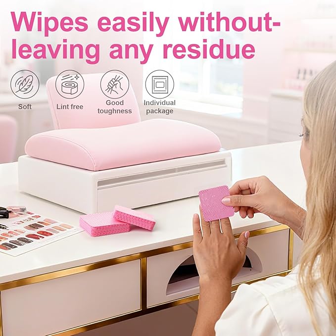 1800Pcs Lint Free Nail Wipes, Pink No Lint Nail Wipes for Gel Nails Lint Free Polish Remover, Wipe Off Eyelash Extension Glue, Nail Cleaning Pad Supplies