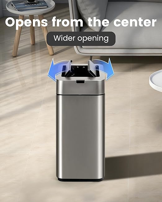ELPHECO Bathroom Trash Can with Lid 2.6 Gallon Smart Trash Can Slim Motion Sensor Garbage Can Automatic Stainless Steel Wastebasket Bathroom Decor for Bedroom Office Toilet Silver
