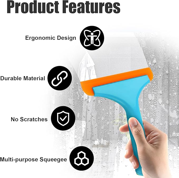 Ziciner Small Silicone Window Squeegee, Car Windshield Water Blade Squeegee, Multifunctional Auto Squeegee with 5.9 Inch Blade and Non-Slip Handle for Car Window, Mirror, Home Cleaning (Blue)