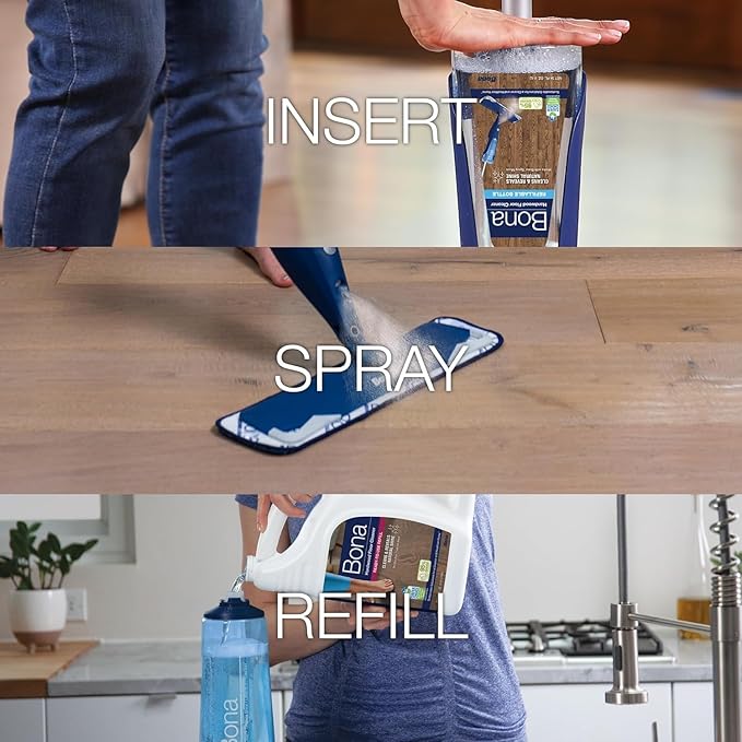 Bona Hardwood Floor Cleaner Spray Mop Cartridge - 34 fl oz - Unscented - Refillable - Residue-Free Floor Cleaning Solution for Bona Spray Mops for Wood Floors
