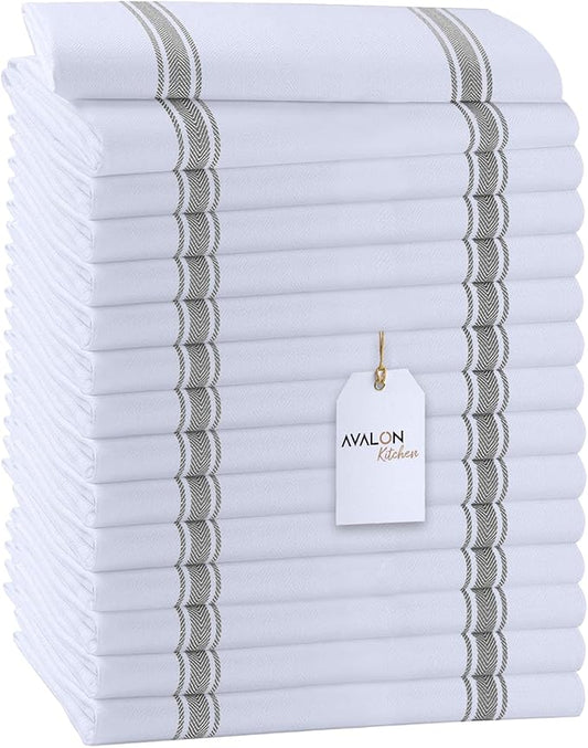 Dish Towels Set (Value Pack of 15) Size 15x25 Inch, 100% Cotton Soft & Absorbent Kitchen Towels, Tea Towels, Reusable Cleaning Cloths for Household Cleaning (Grey)